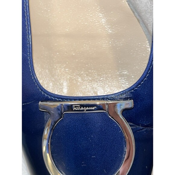 Salvatore Ferragamo Blue Ombré Leather Loafer Silver Signature Logo Women 7 B - Picture 16 of 16